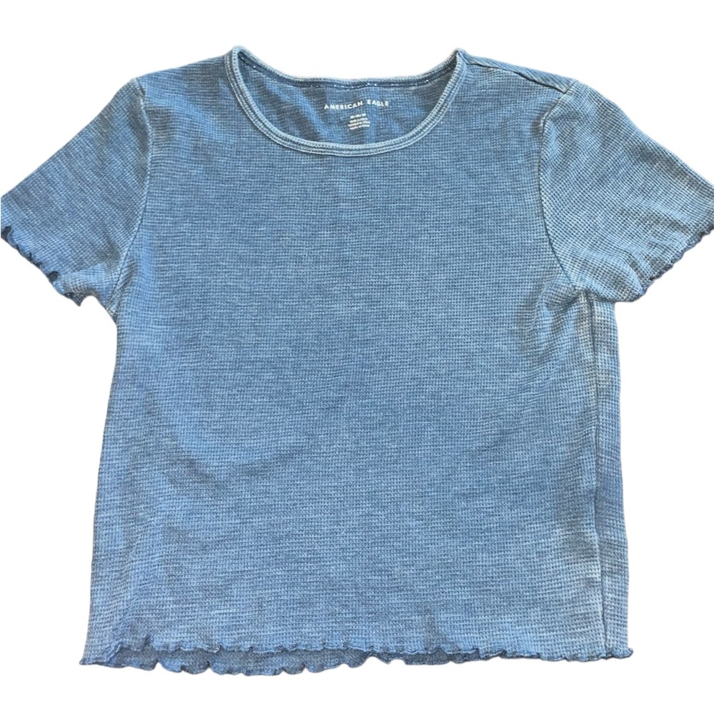 American Eagle Blue waffle weave crop tee, size M